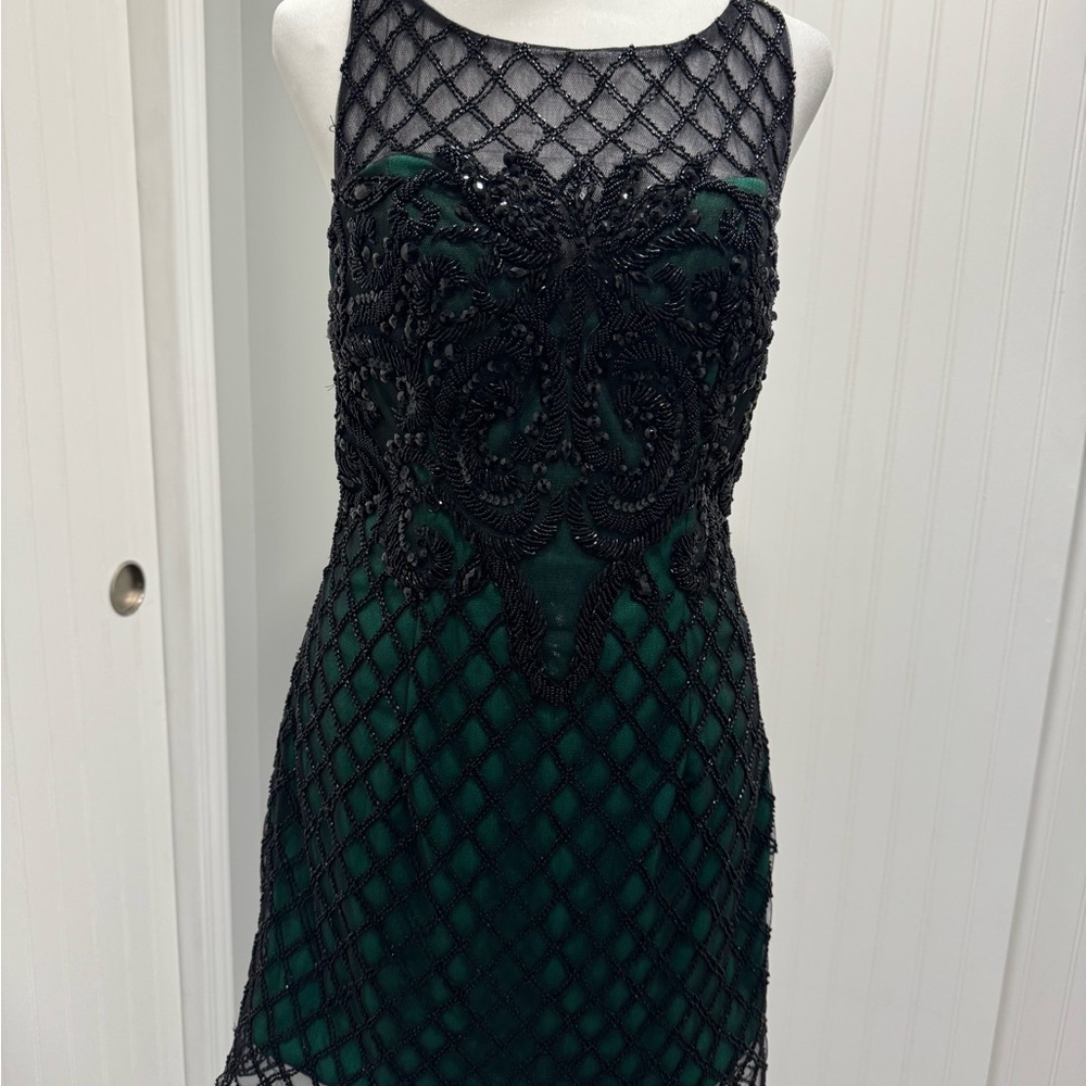 Elegant Black and Green Beaded Dress